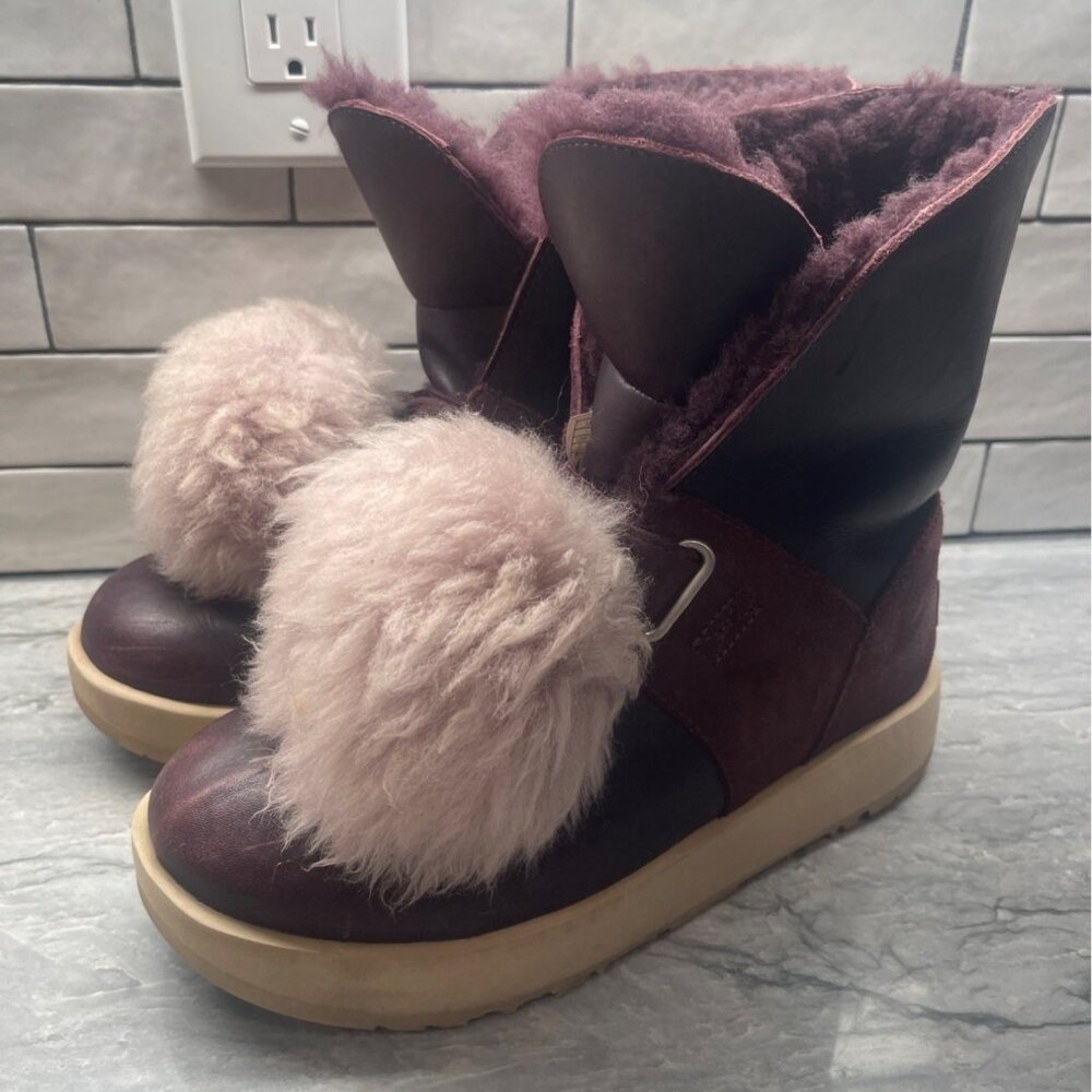 UGG Isley Waterproof Pom Pom Boots 1018217 Port Maroon Womens 7